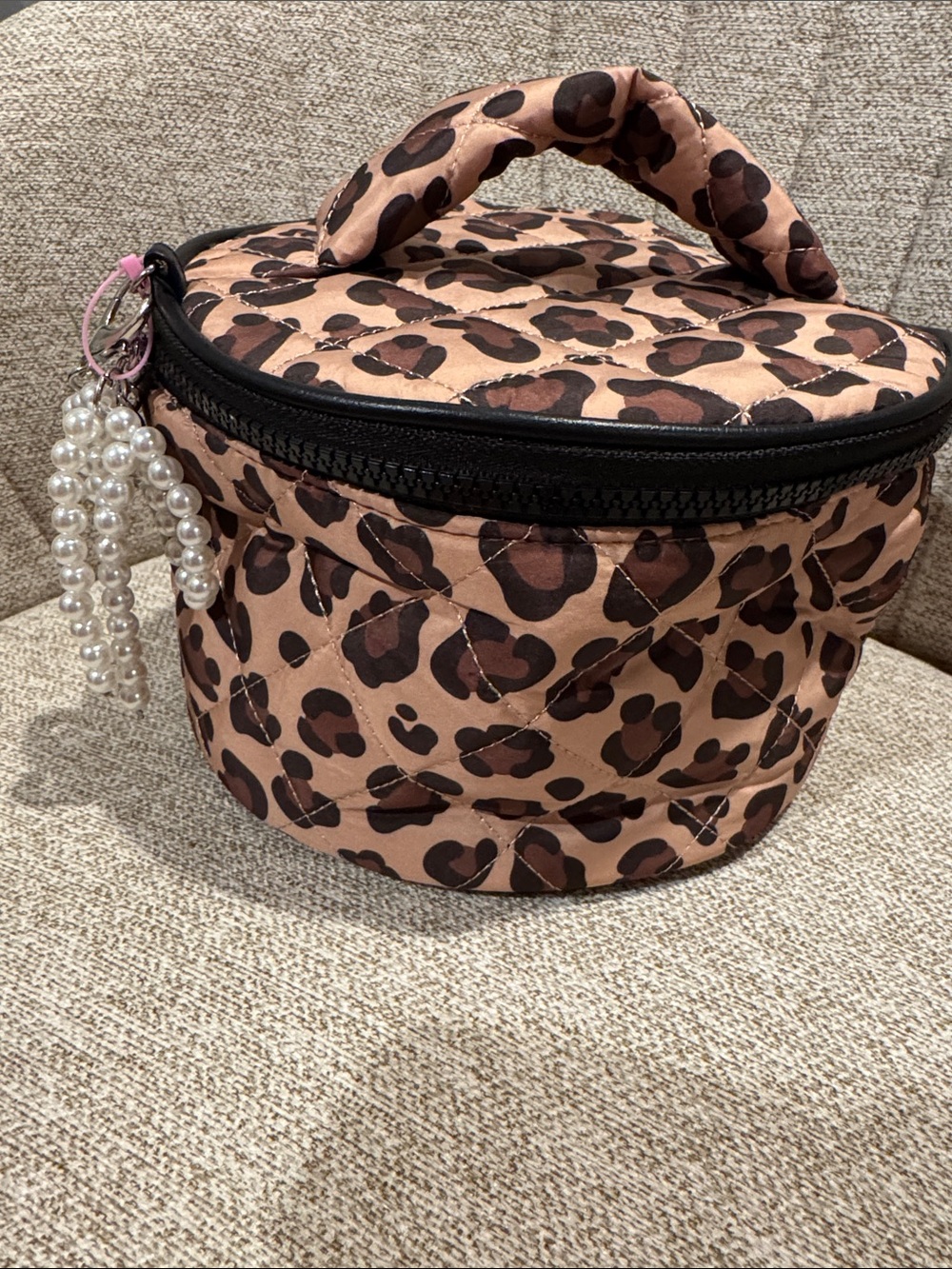 Leopard Quilted Cosmetic Train Case - Brown